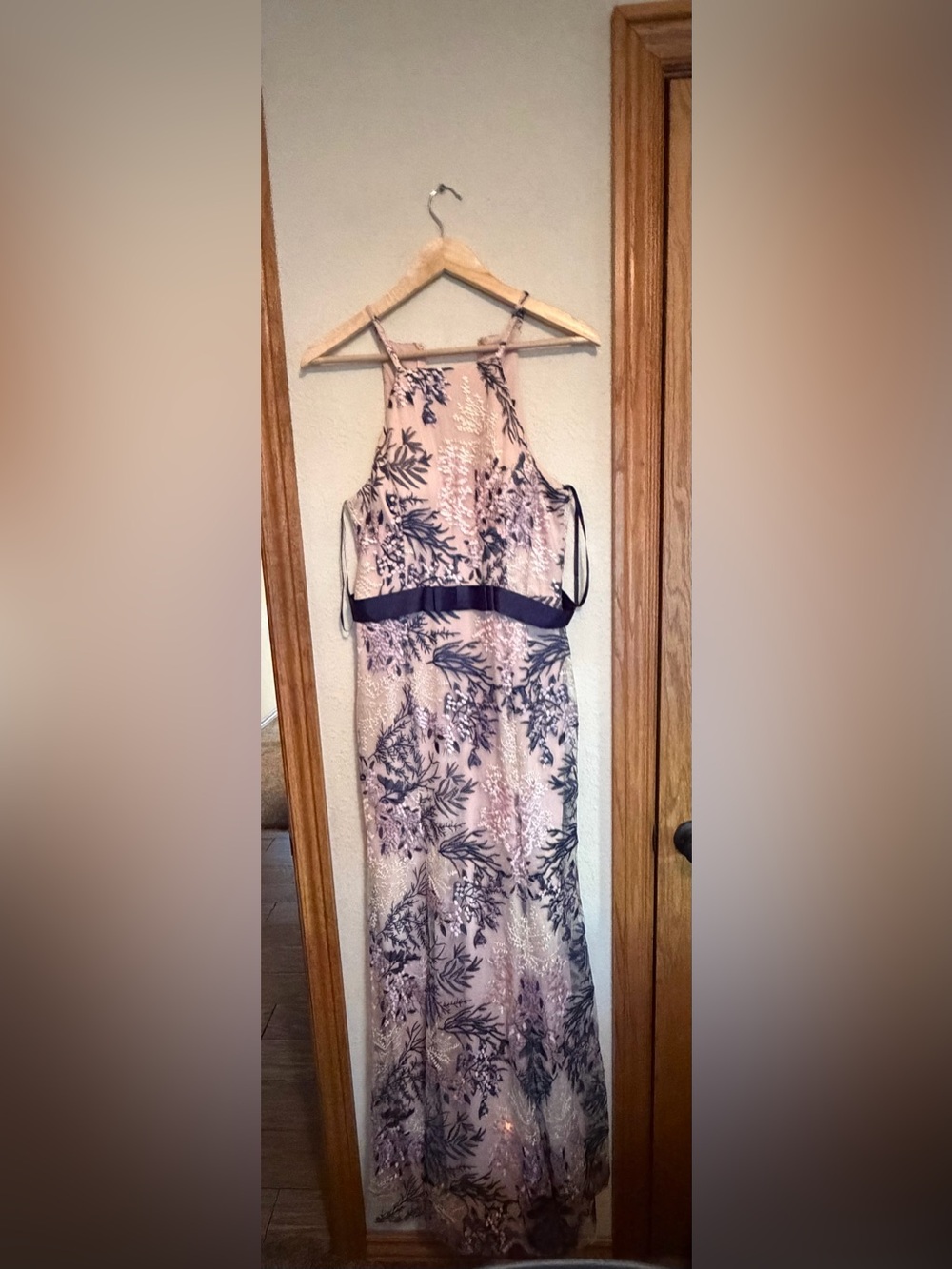 City Triangles Blush Pink Maxi Dress with Navy Waistband